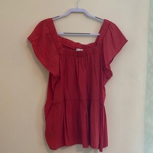 Wonderly Orange Flutter Sleeve Smocked Blouse